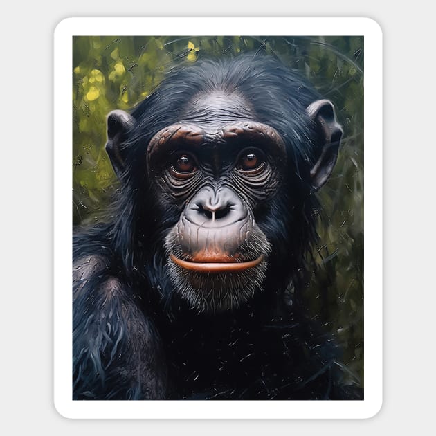 Majestic Bonobo: A Hyperrealistic Oil Painting Exploration Sticker by ABART BY ALEXST 